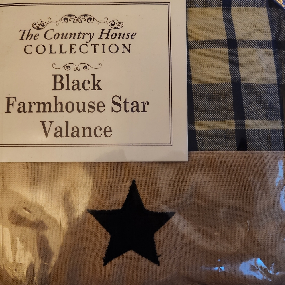 Black and tan check Farmhouse Star valance